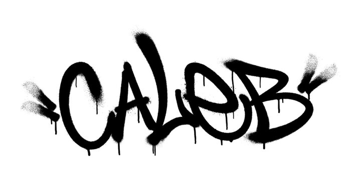 Sprayed Caleb name with overspray in black over white. Vector illustration.