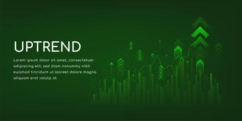 Naklejka premium abstract digital technology rising arrows illustration successful business and growth strategy web banner design with green digital background