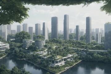Fototapeta premium city skyline with river 