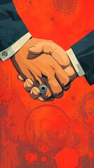 Business handshake with a flag symbolizing partnership and agreement