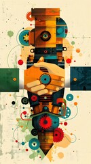 Colorful Retro Music Party Background with Circles and Graffiti Elements