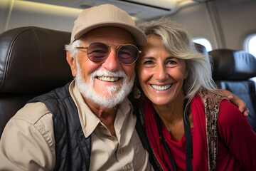 Senior couple traveling by plane