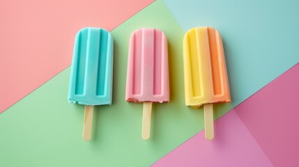 Colourful ice cream popsicle set. Illustration of fresh summer ice cream on a colourful background. 