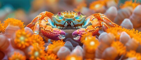 Fototapeta premium Close-up of a reef crab hiding in coral