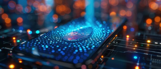 Close-up of a smartphone with fingerprint scanner and cybersecurity application