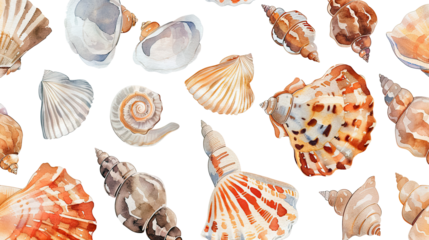 Seashell Watercolor Illustration isolated on white