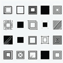Sketchy Hand-Drawn Squares on Clean White Background, Variety of Shapes and Sizes