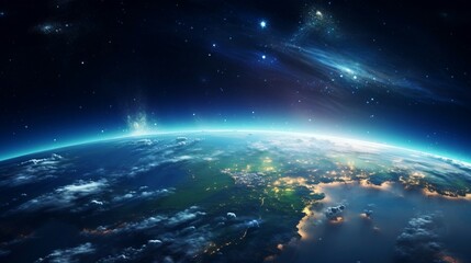 Fototapeta premium Stunning Nighttime Image Of Earth From Space With Illuminated Cities. Generative AI