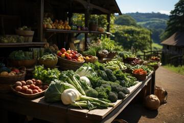 Fresh vegetables on display at farmer's market countryside