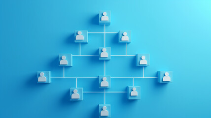 Business concept. Chart of business organization structure and roles. Chart showing the hierarchy between employees. Division of labor among employees