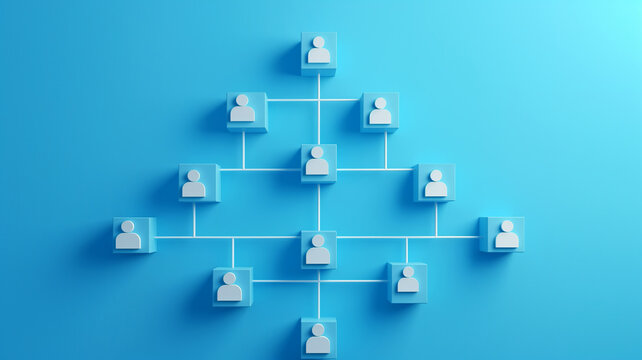 Business concept. Chart of business organization structure and roles. Chart showing the hierarchy between employees. Division of labor among employees