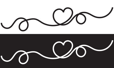 Continuous line drawing of heart. One line drawing  isolated on white and black background. Vector illustration. Single line love symbol. EPS 10