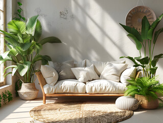 Minimalist Elegance interiordecarate with plants and Ceramic Pots