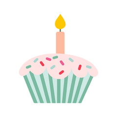 A cupcake with a candle on top, ready to be lit for a birthday celebration. The cupcake is decorated with sprinkles, adding a festive touch to the scene