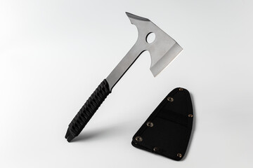 Tomahawk on a white background. Battle axe. Cold Weapons
