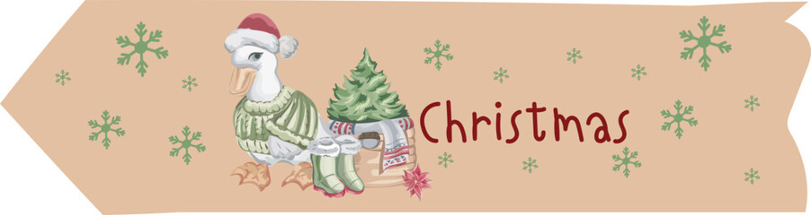 Duck christmas washi tape on transparent background.