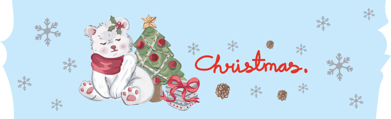 Bear christmas washi tape on transparent background.