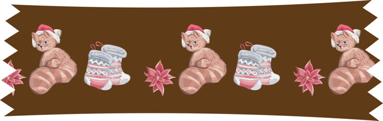Squirrel christmas washi tape on transparent background.
