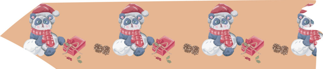 Panda christmas washi tape on transparent background.