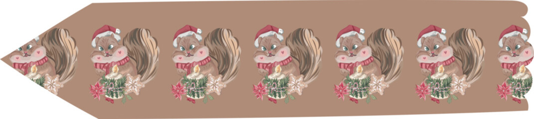 Squirrel christmas washi tape on transparent background.