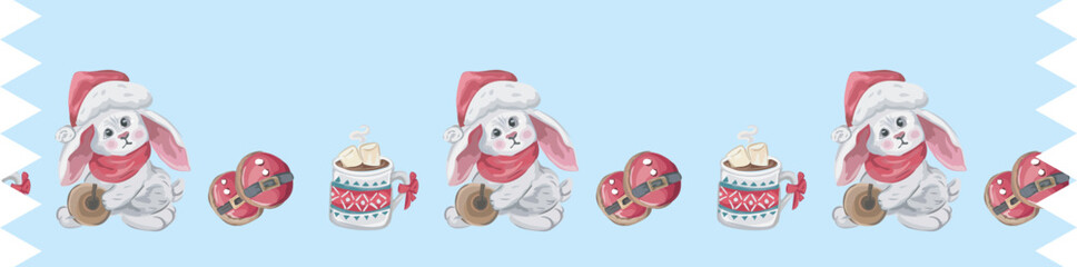 Rabbit christmas washi tape on transparent background.