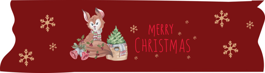 Squirrel christmas washi tape on transparent background.