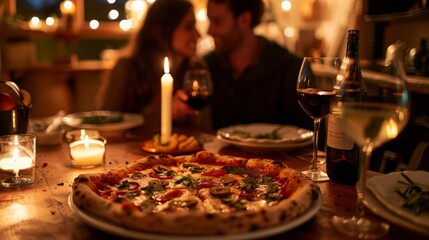 Romantic Candlelit Dinner for Two with a Large Gourmet Pizza