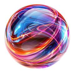 Neon Sphere, Glowing orb with swirling neon lights, Futuristic Design on a transparent background, Generative AI.