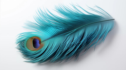 Obraz premium Multicolored peacock feather on white background