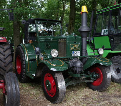 Itterbeck, Germany - June 16 2024 An oldtimer tractor or car: the Lanz Eilbulldog, which could drive 35 kmh. They were made between 1937 and 1954