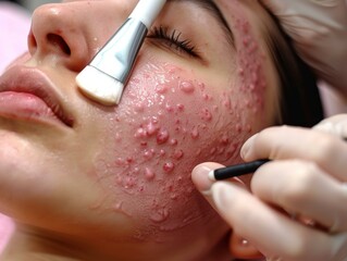 A woman having a chemical peel treatment on her face. AI.