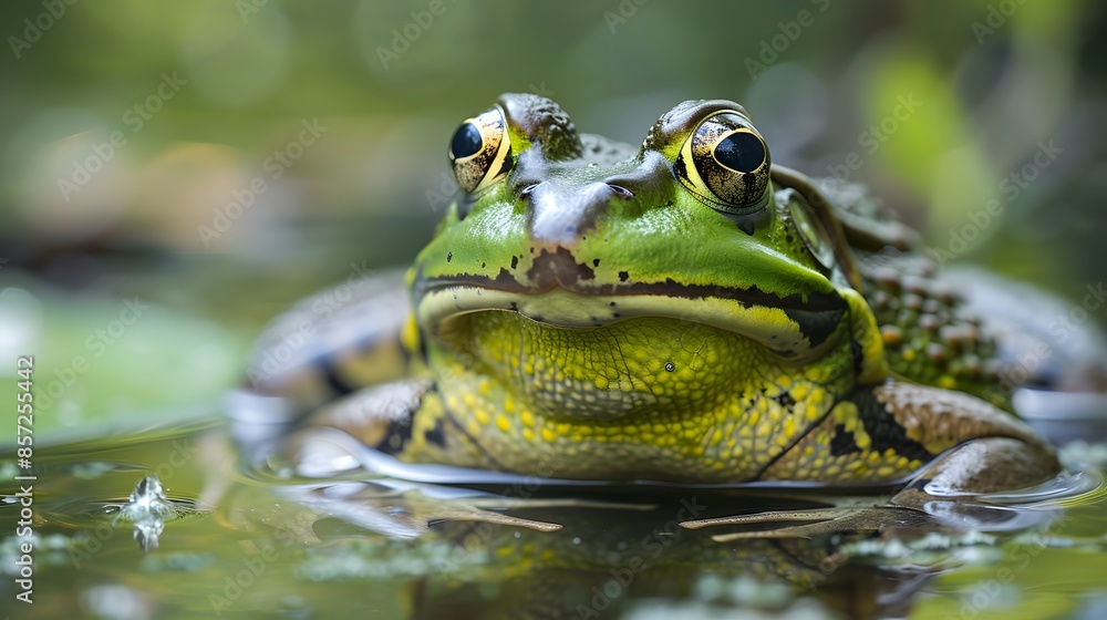 Wall mural frog on green pond.