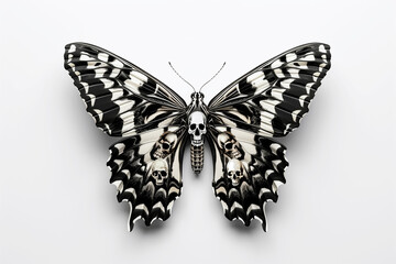 Butterfly with human skull pattern on the wings on a white background.