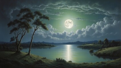 night landscape with moon