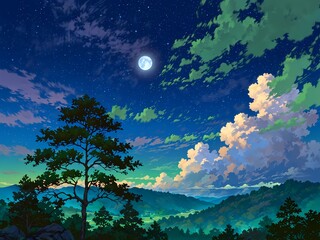 landscape with moon and tree