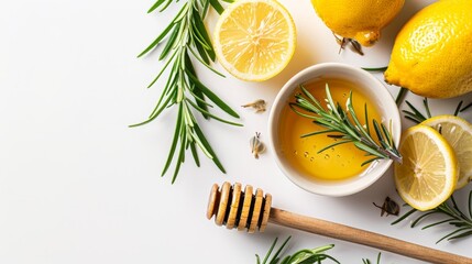 Top view of honey on white background for visually appealing and engaging presentations