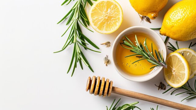 Top view of honey on white background for visually appealing and engaging presentations