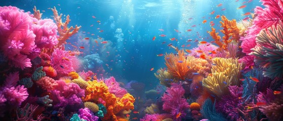 Colorful coral reef teeming with marine life,