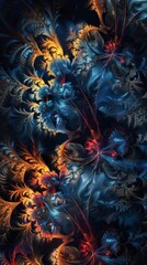 Radiant Abstract Fractal Patterns Glowing on Dark Background.