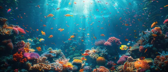 Colorful fish swimming in a diverse coral reef underwater