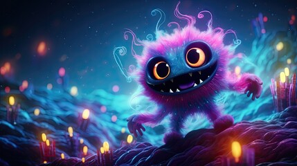 Vibrant Fantasy Creature in an Enchanted Nighttime Landscape