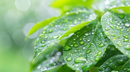 Close-up of rain-soaked leaves with pollen, Allergens in rain, Illustrating the presence of allergens during the rainy season