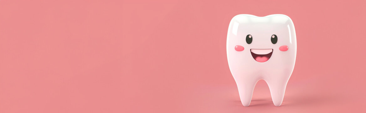 Ein gesunder, lachender Zahn vor rosa Hintergrund