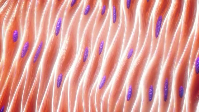 Smooth muscle cells tissue. Myocytes animation. 