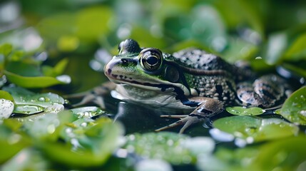 Obraz premium frog on green pond. 