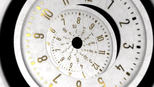 3D animation of clock spiral abstract ,Time Spiral Symbolizing 