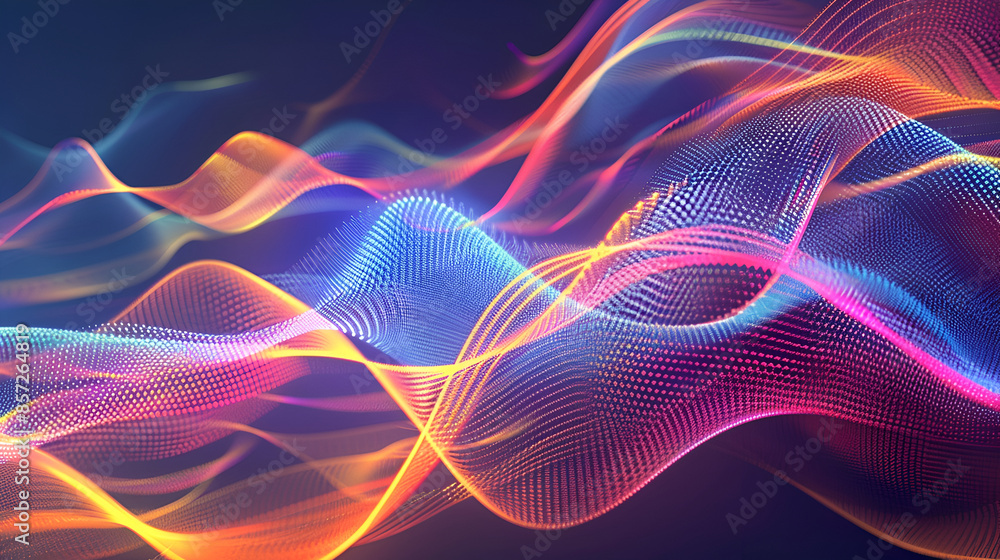 Poster a colorful light wave pattern on a black background ,vibrant abstract energy flow with dynamic color