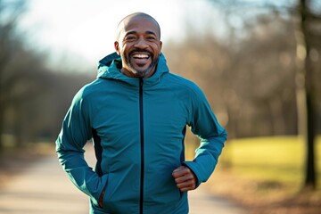 a man jogging in the park in a tracksuit, healthy lifestyle