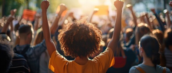 Crowd cheering at a political event