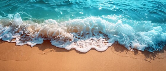 Obraz premium Crystal-clear ocean waves lapping a sandy shore